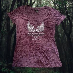 purple cyber y2k harley davidson star rhinestone angel wings shirt